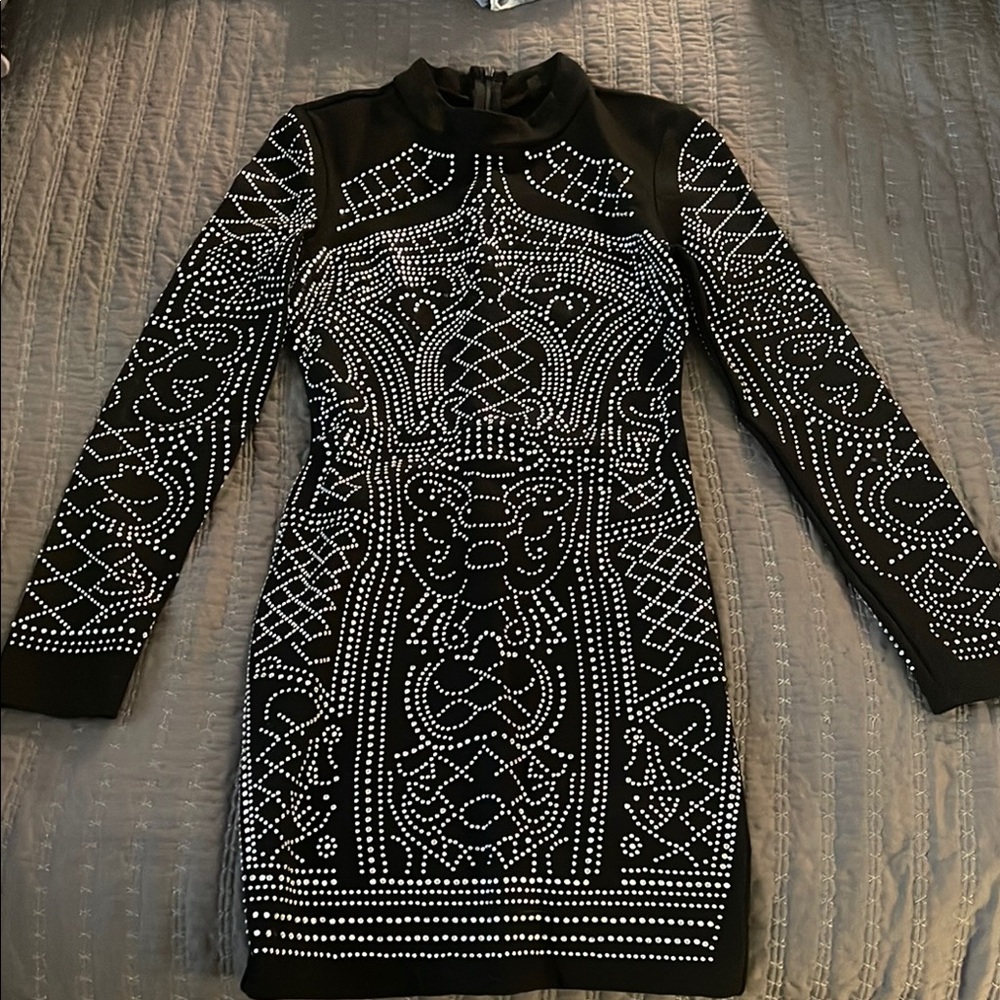 Black and White Embellished Women's Dress
